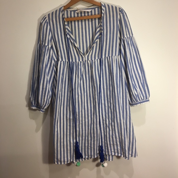 Striped, light weight cotton peasant dress - Picture 2 of 4